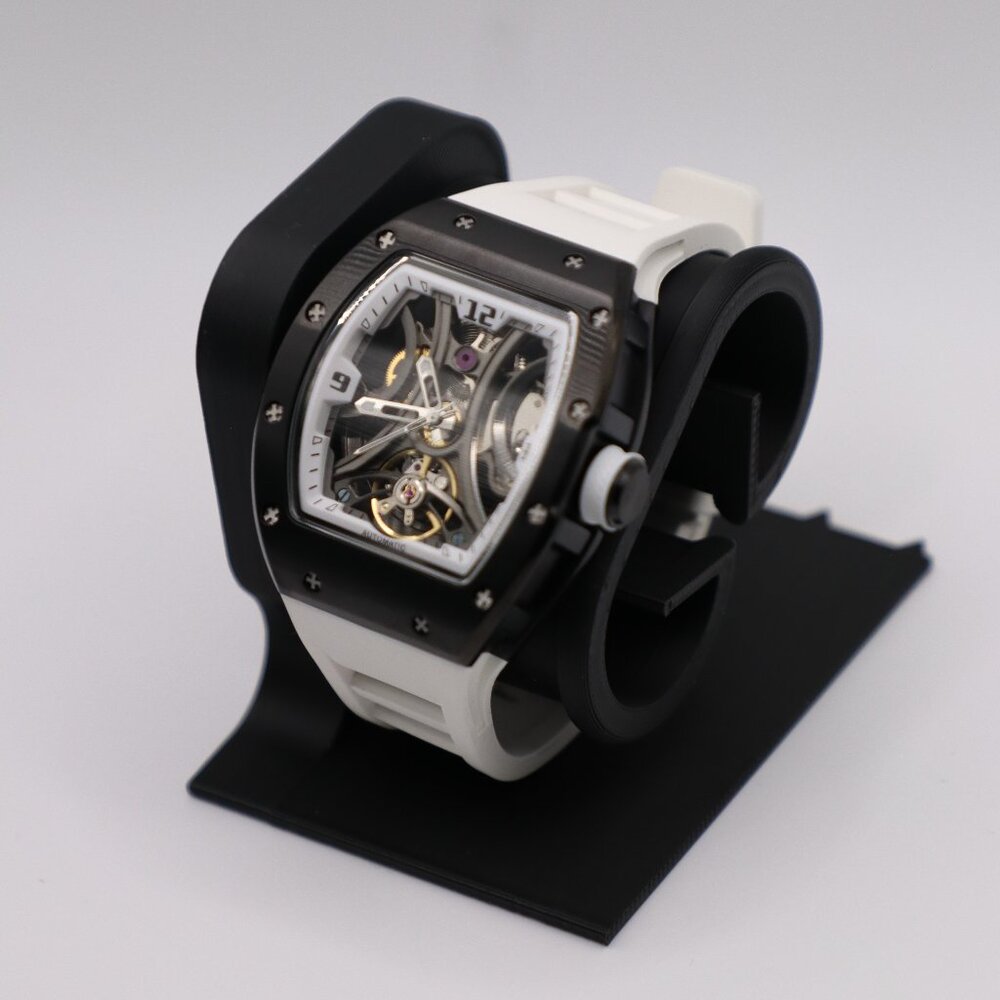 Black Skeleton Automatic Watch – White Strap | 41mm | Sapphire Glass | Sporty